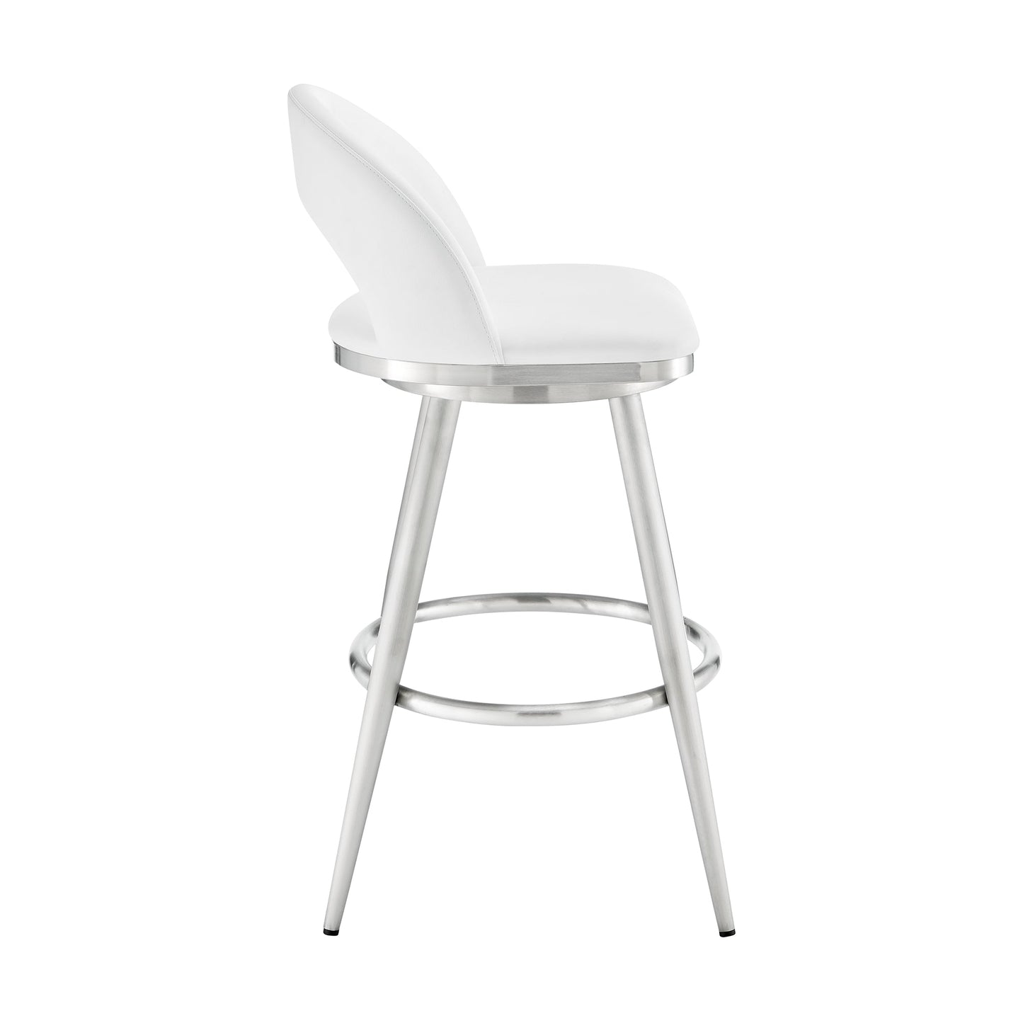 Lottech Swivel Counter and Bar Stool in Brushed Stainless Steel and Black or Faux Leather