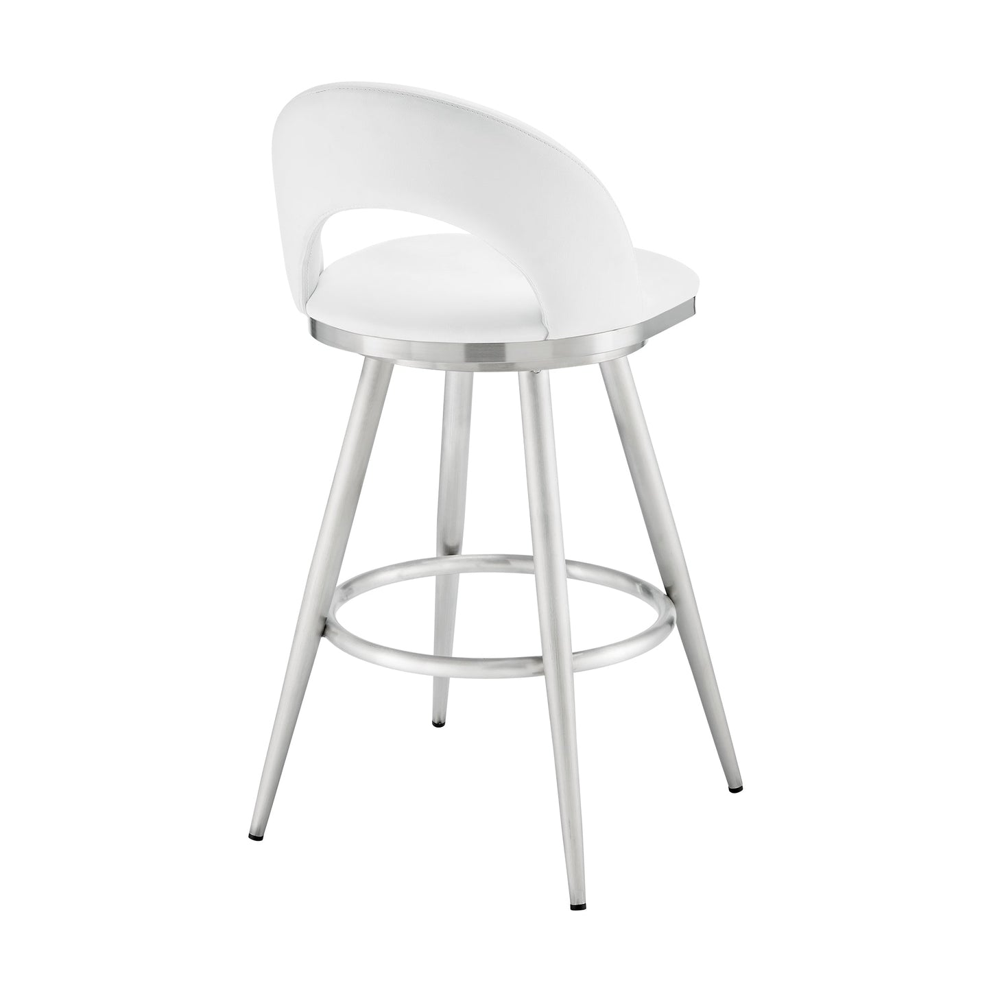 Lottech Swivel Counter and Bar Stool in Brushed Stainless Steel and Black or Faux Leather