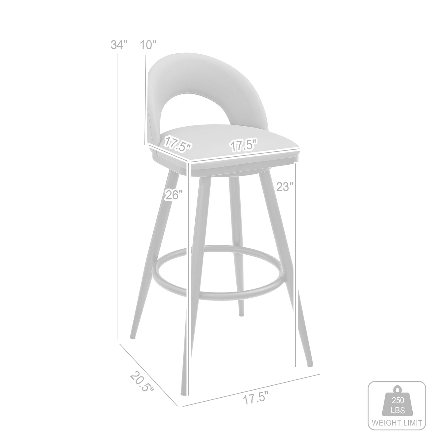 Lottech Swivel Counter and Bar Stool in Brushed Stainless Steel and Black or Faux Leather