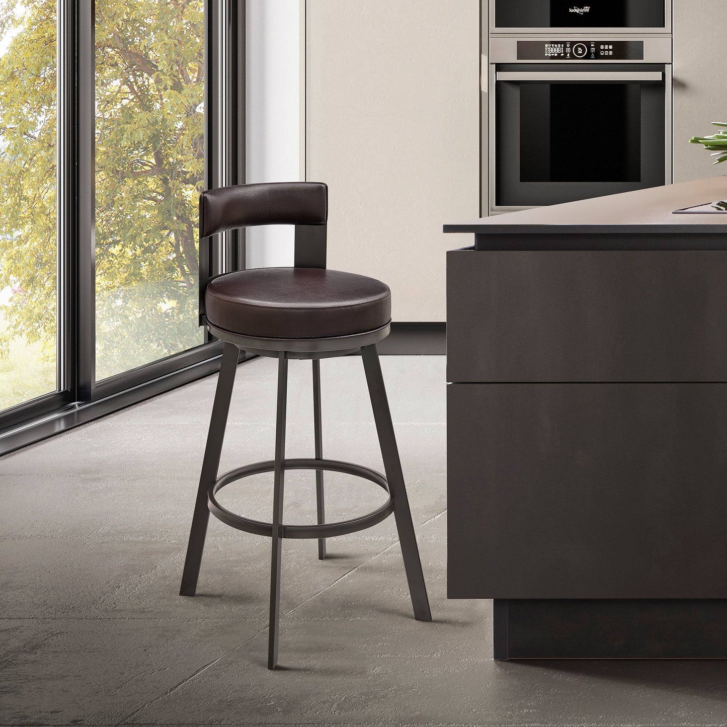 Lynof Swivel Bar and Counter Stool in Various Metal and Faux Leather Options