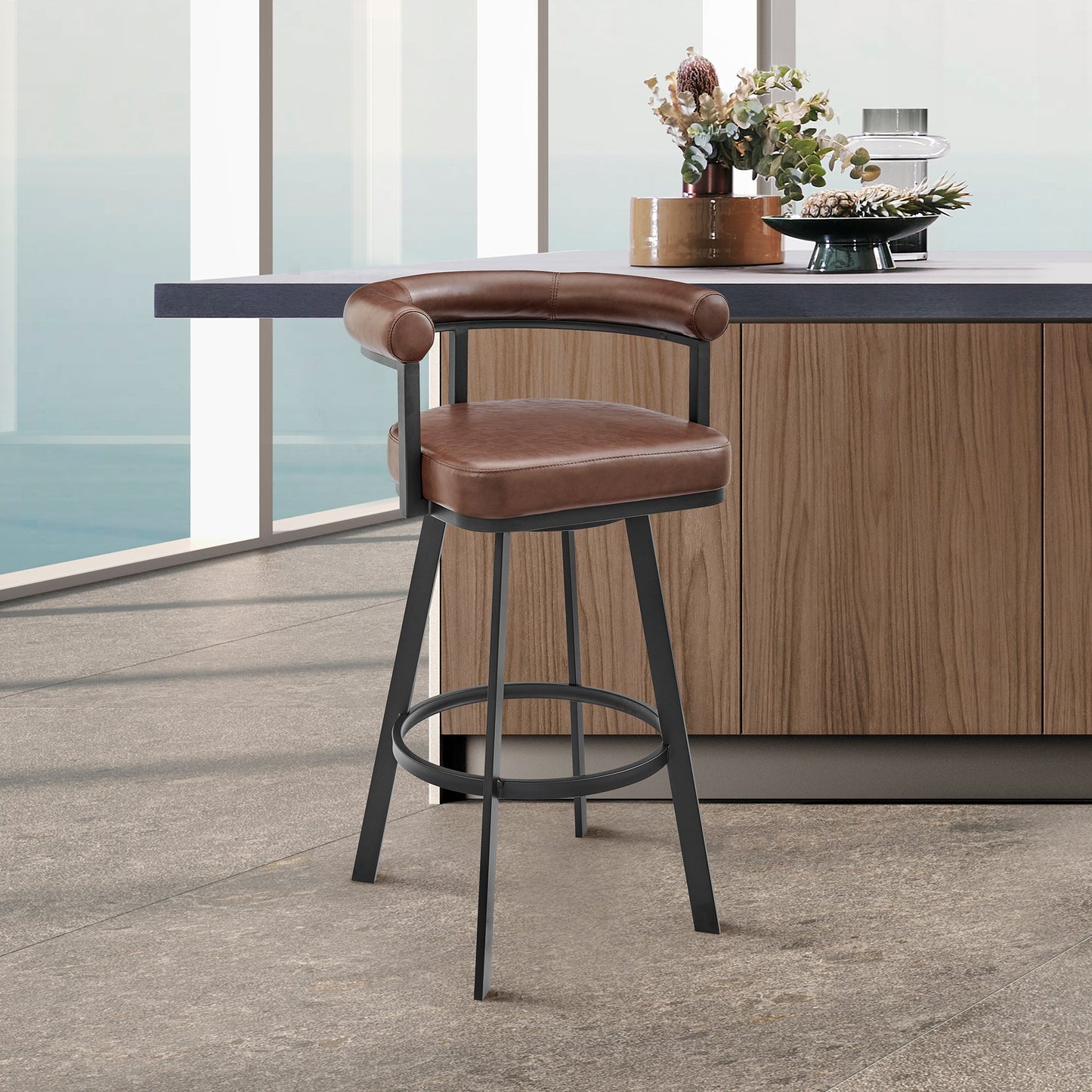 Nolagam Swivel Bar and Counter Stool in Metal and Faux Leather