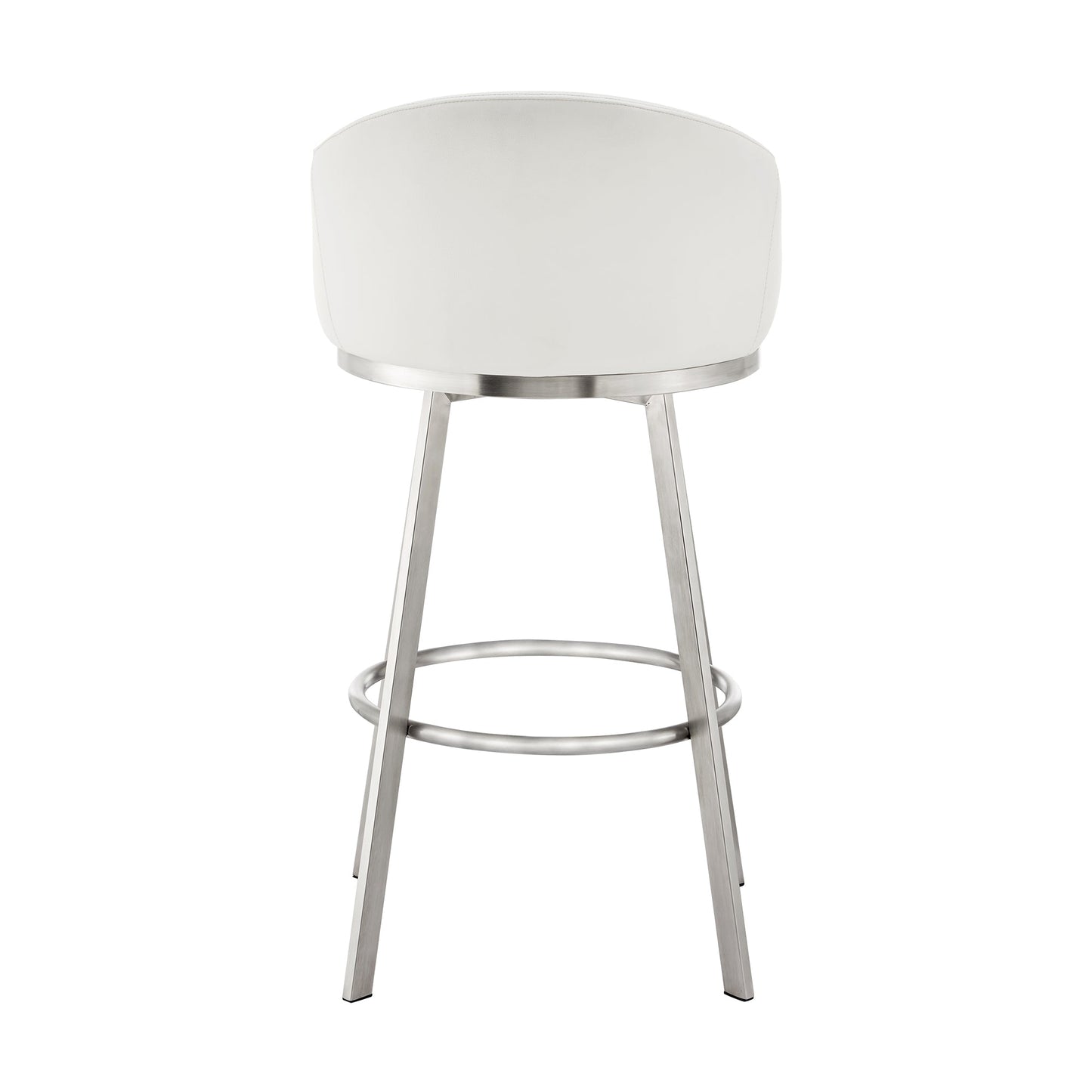 Noran Swivel Stool in Brushed Stainless Steel and Black Metal with Faux Leather
