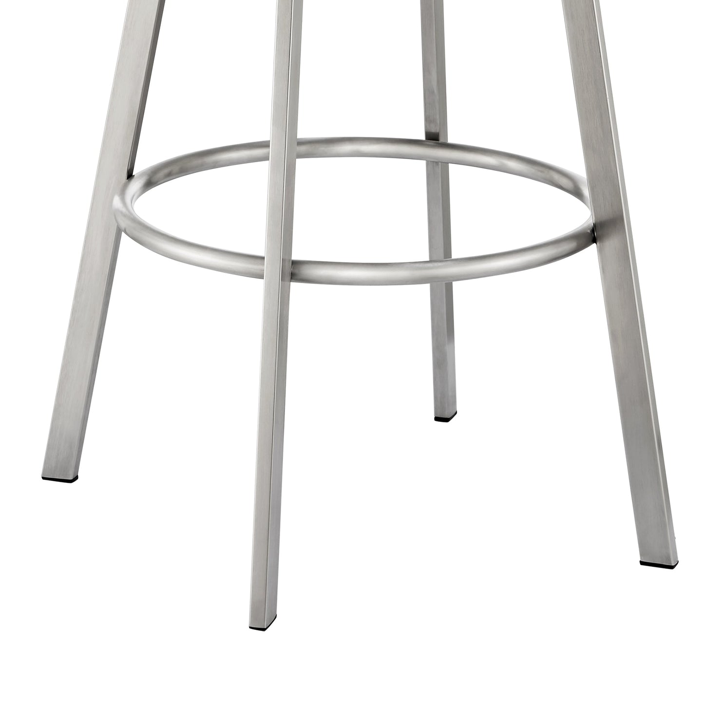 Noran Swivel Stool in Brushed Stainless Steel and Black Metal with Faux Leather