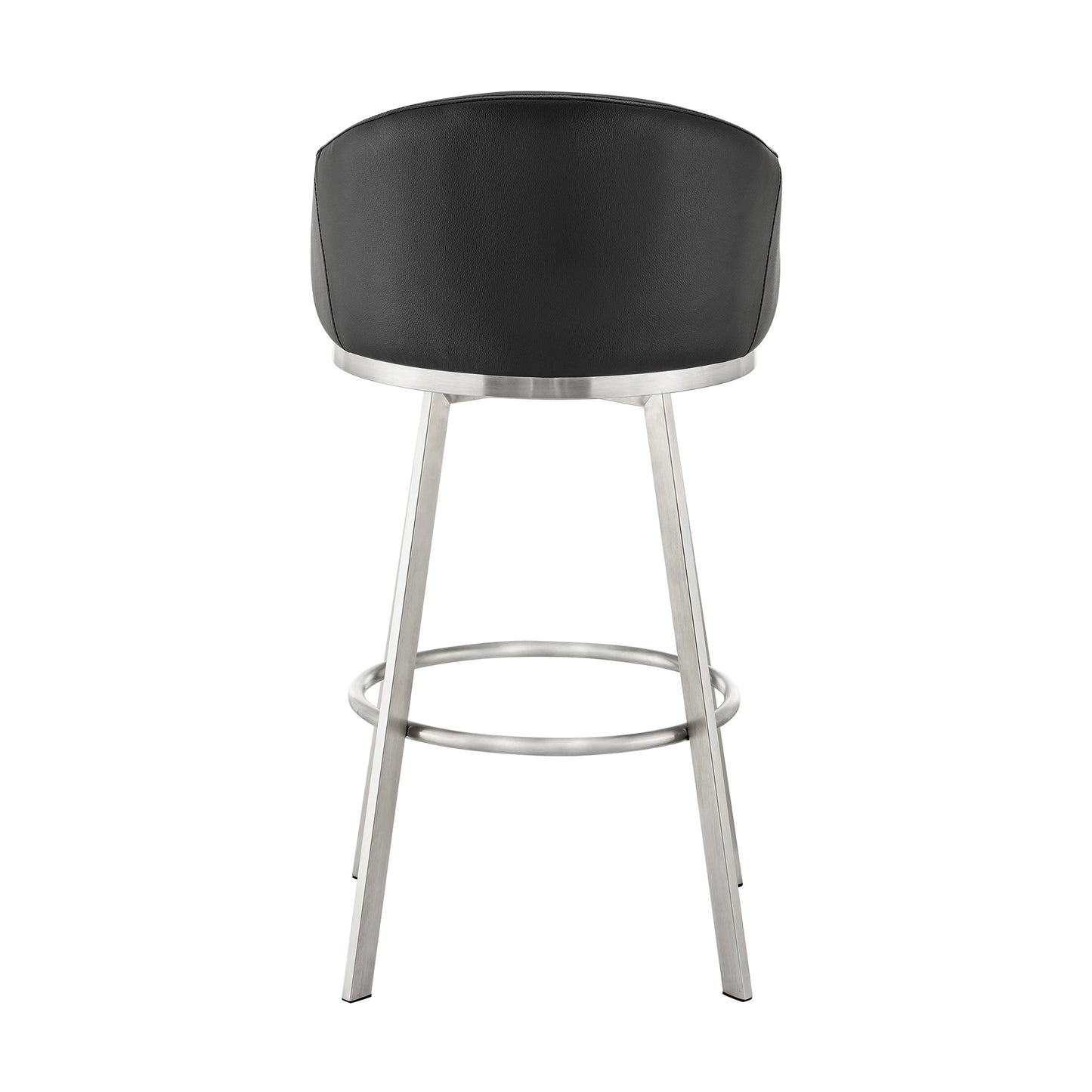 Noran Swivel Stool in Brushed Stainless Steel and Black Metal with Faux Leather