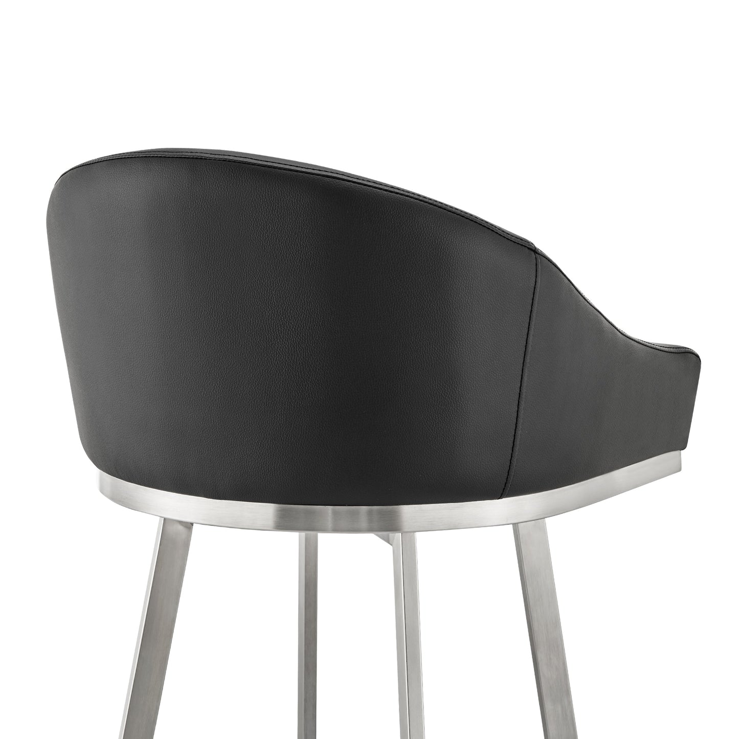 Noran Swivel Stool in Brushed Stainless Steel and Black Metal with Faux Leather