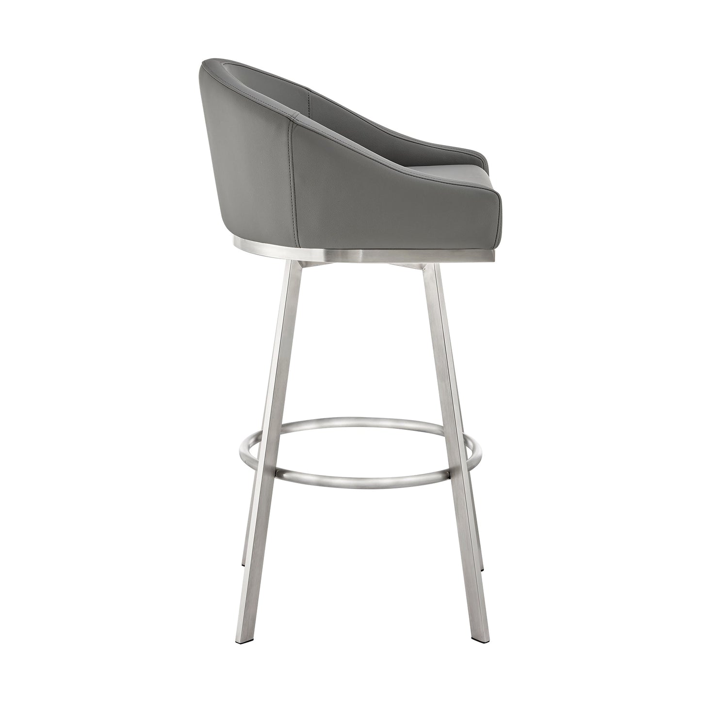 Noran Swivel Stool in Brushed Stainless Steel and Black Metal with Faux Leather