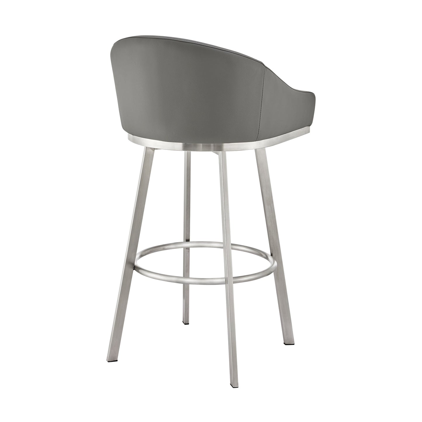 Noran Swivel Stool in Brushed Stainless Steel and Black Metal with Faux Leather