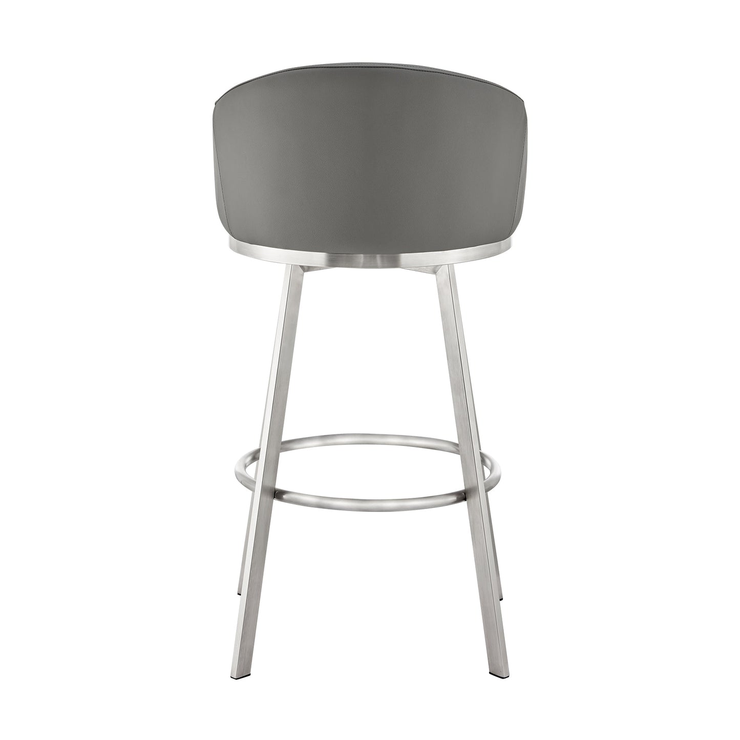 Noran Swivel Stool in Brushed Stainless Steel and Black Metal with Faux Leather