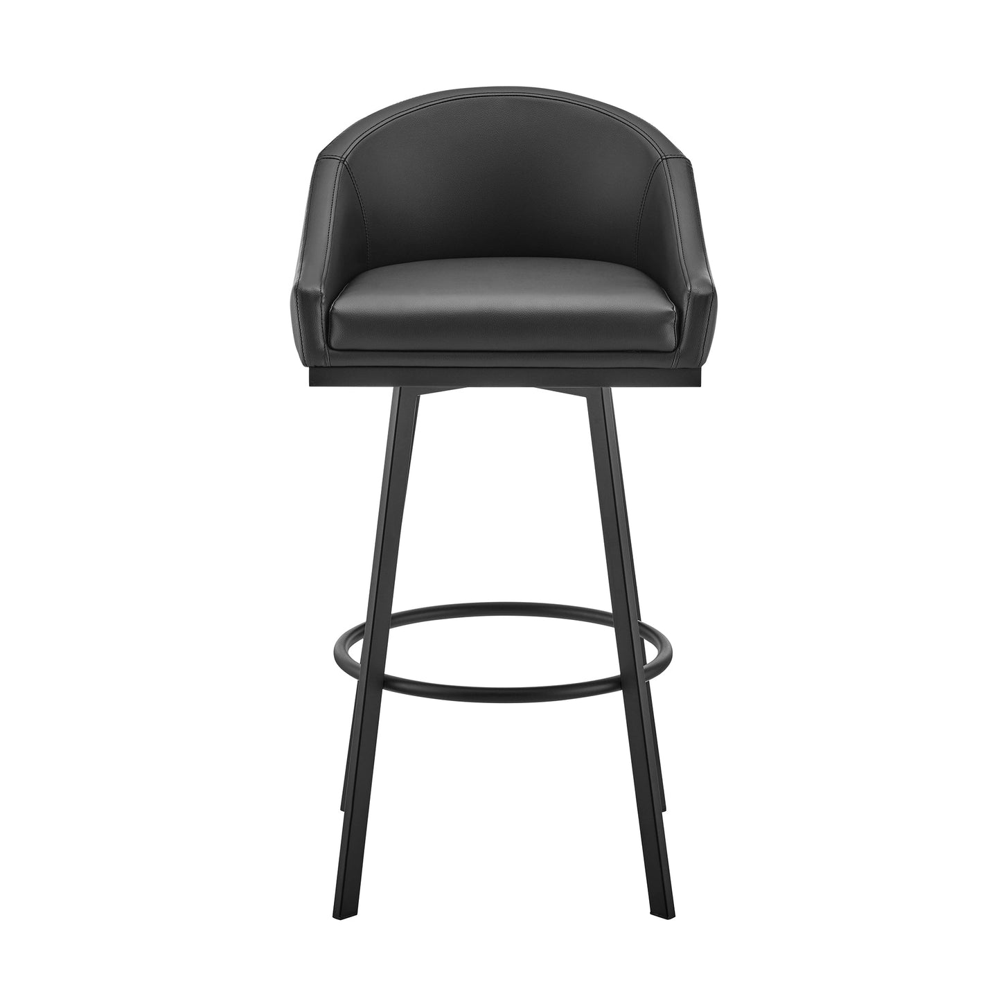 Noran Swivel Stool in Brushed Stainless Steel and Black Metal with Faux Leather