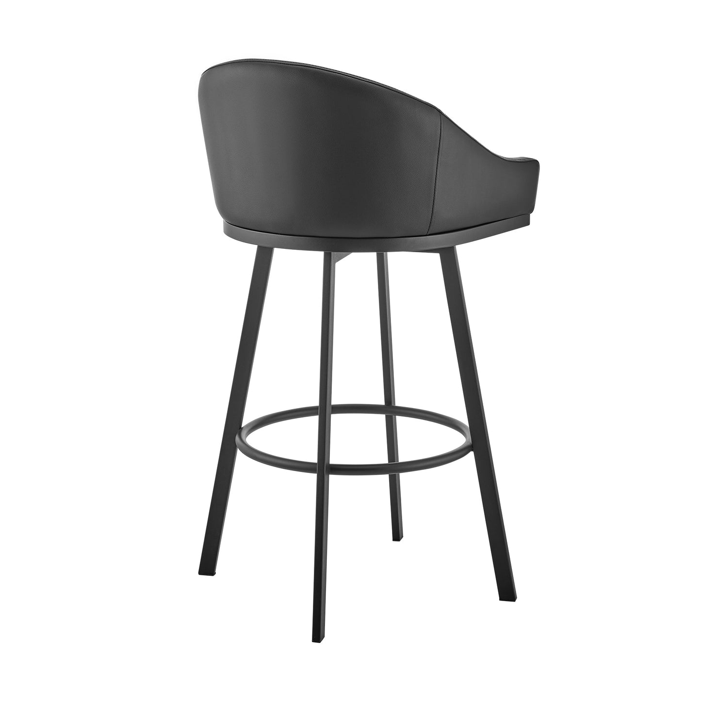 Noran Swivel Stool in Brushed Stainless Steel and Black Metal with Faux Leather