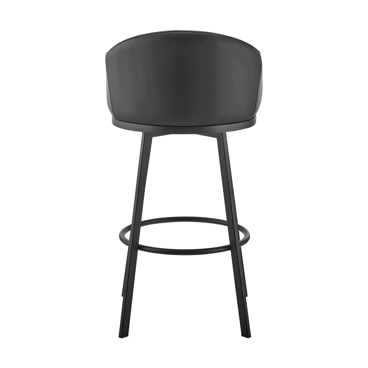 Noran Swivel Stool in Brushed Stainless Steel and Black Metal with Faux Leather