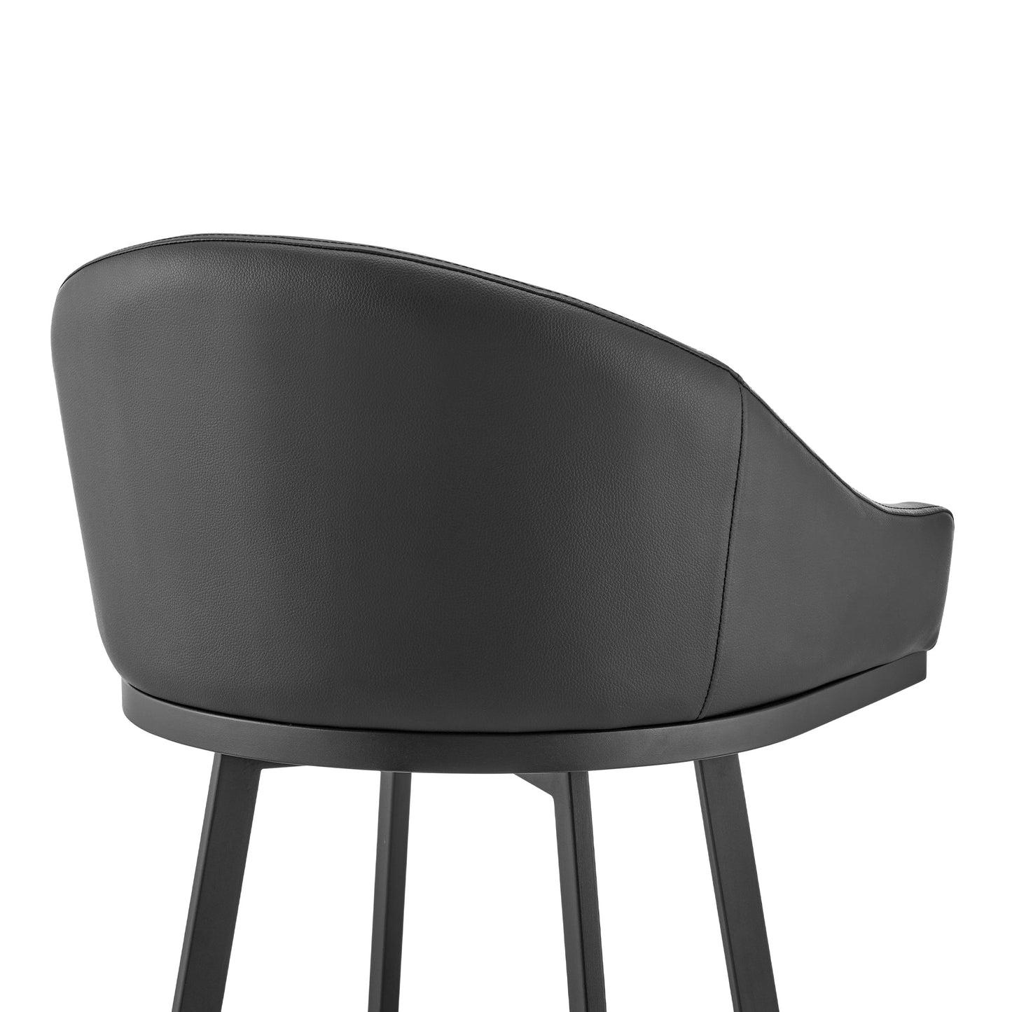 Noran Swivel Stool in Brushed Stainless Steel and Black Metal with Faux Leather