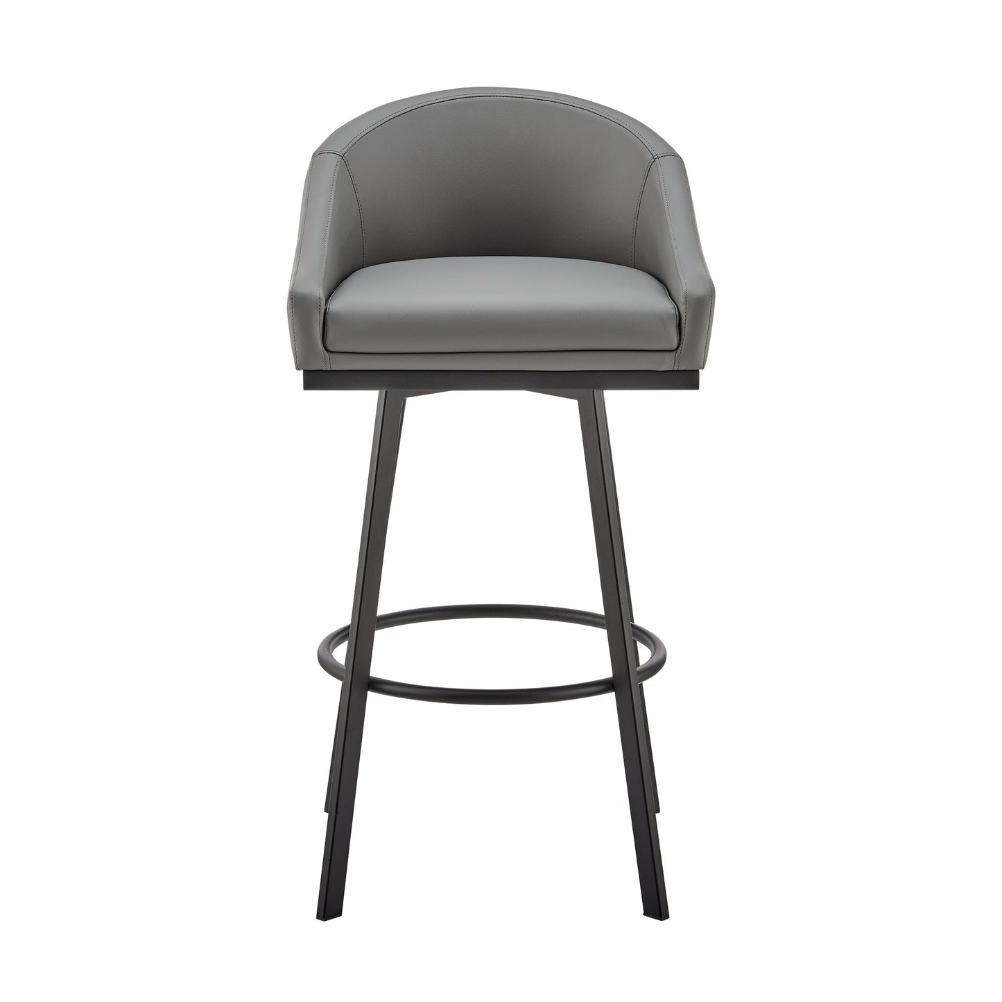 Noran Swivel Stool in Brushed Stainless Steel and Black Metal with Faux Leather