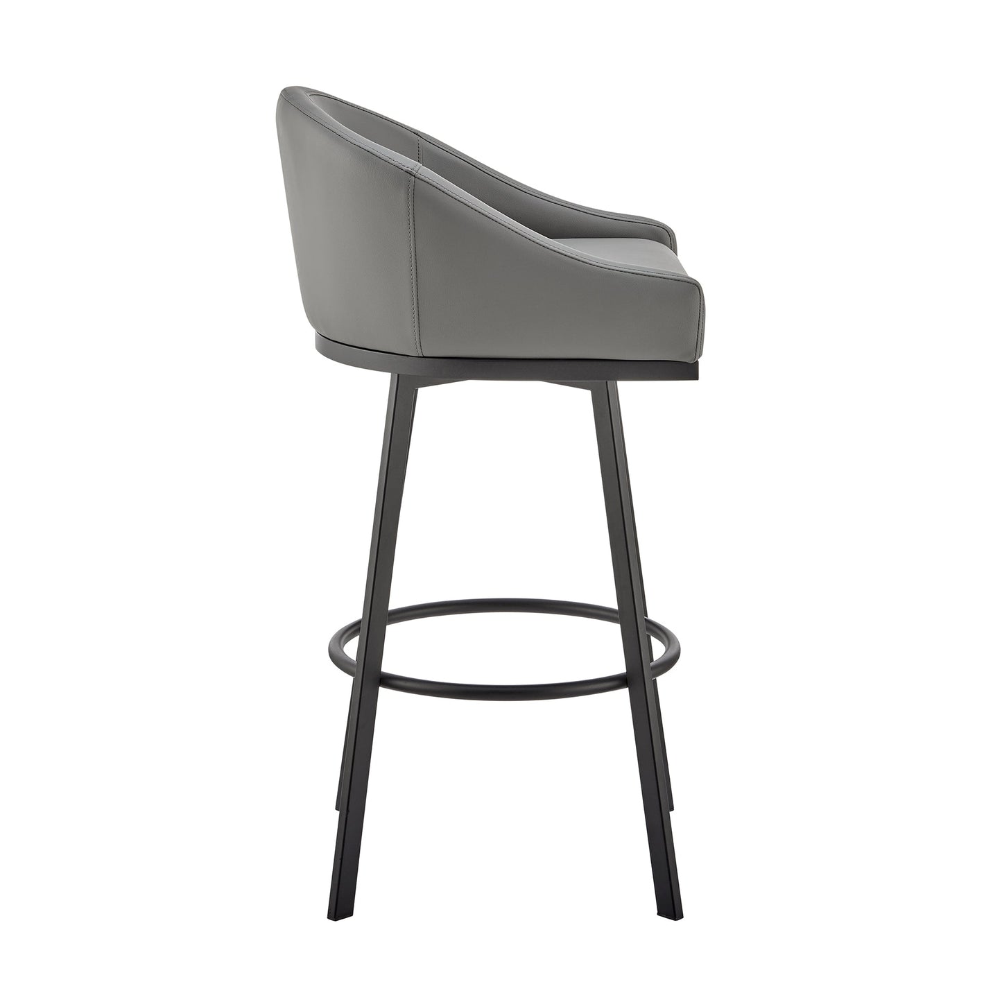Noran Swivel Stool in Brushed Stainless Steel and Black Metal with Faux Leather