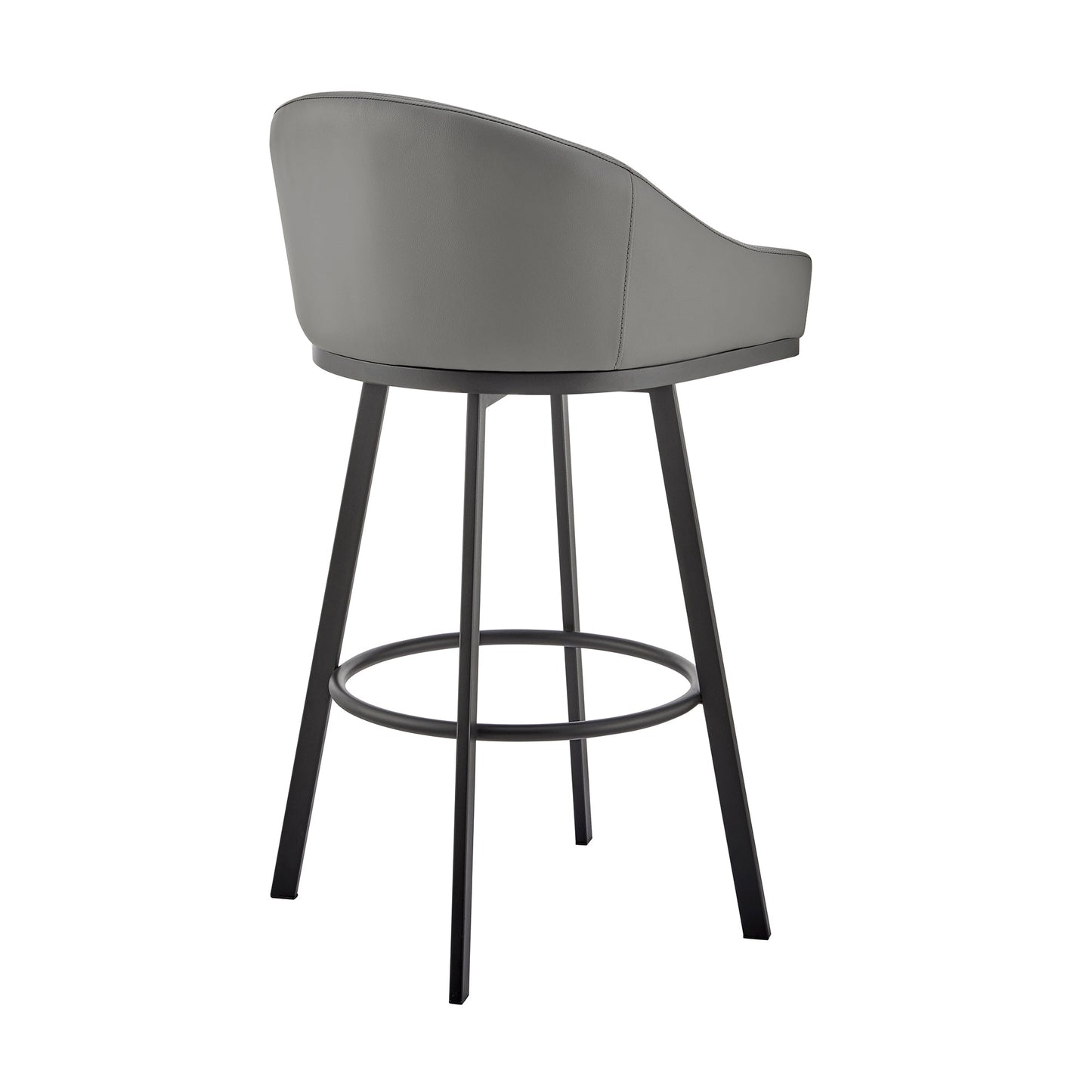 Noran Swivel Stool in Brushed Stainless Steel and Black Metal with Faux Leather