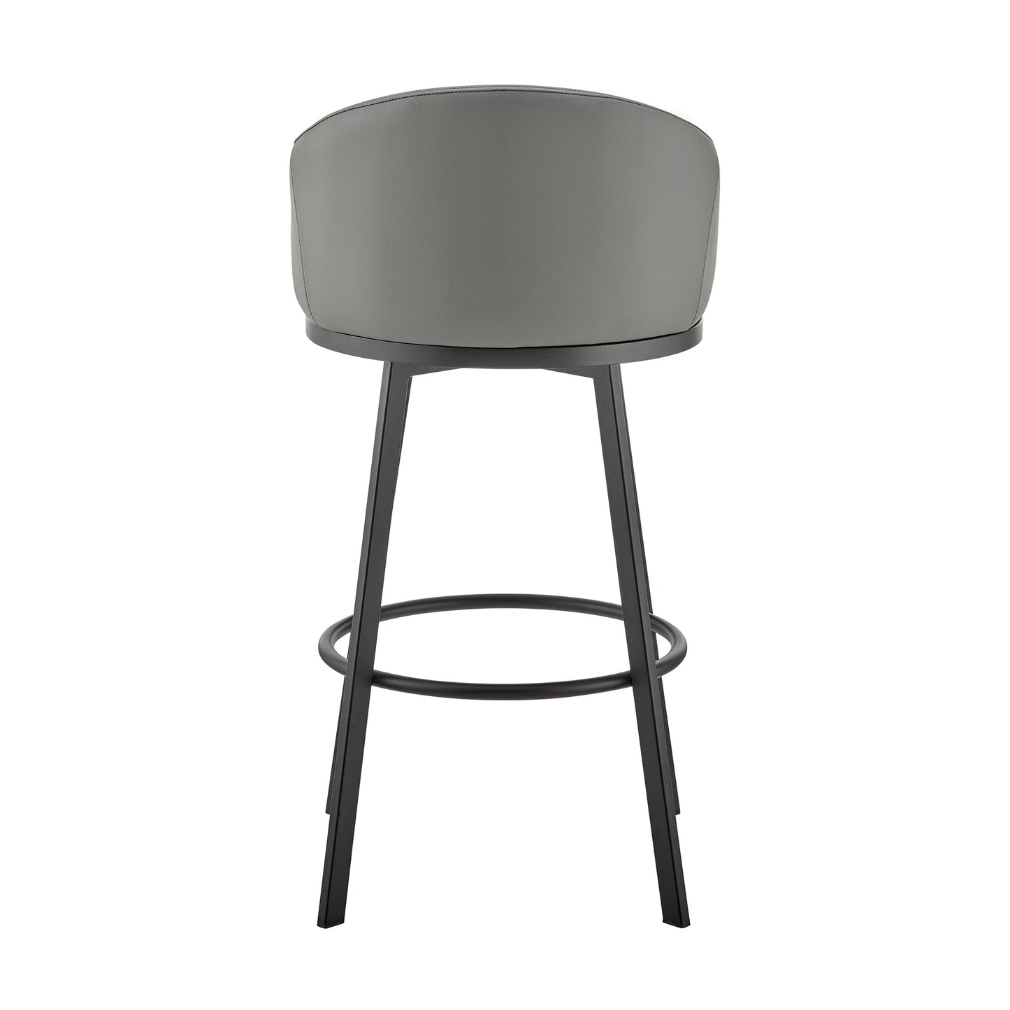 Noran Swivel Stool in Brushed Stainless Steel and Black Metal with Faux Leather
