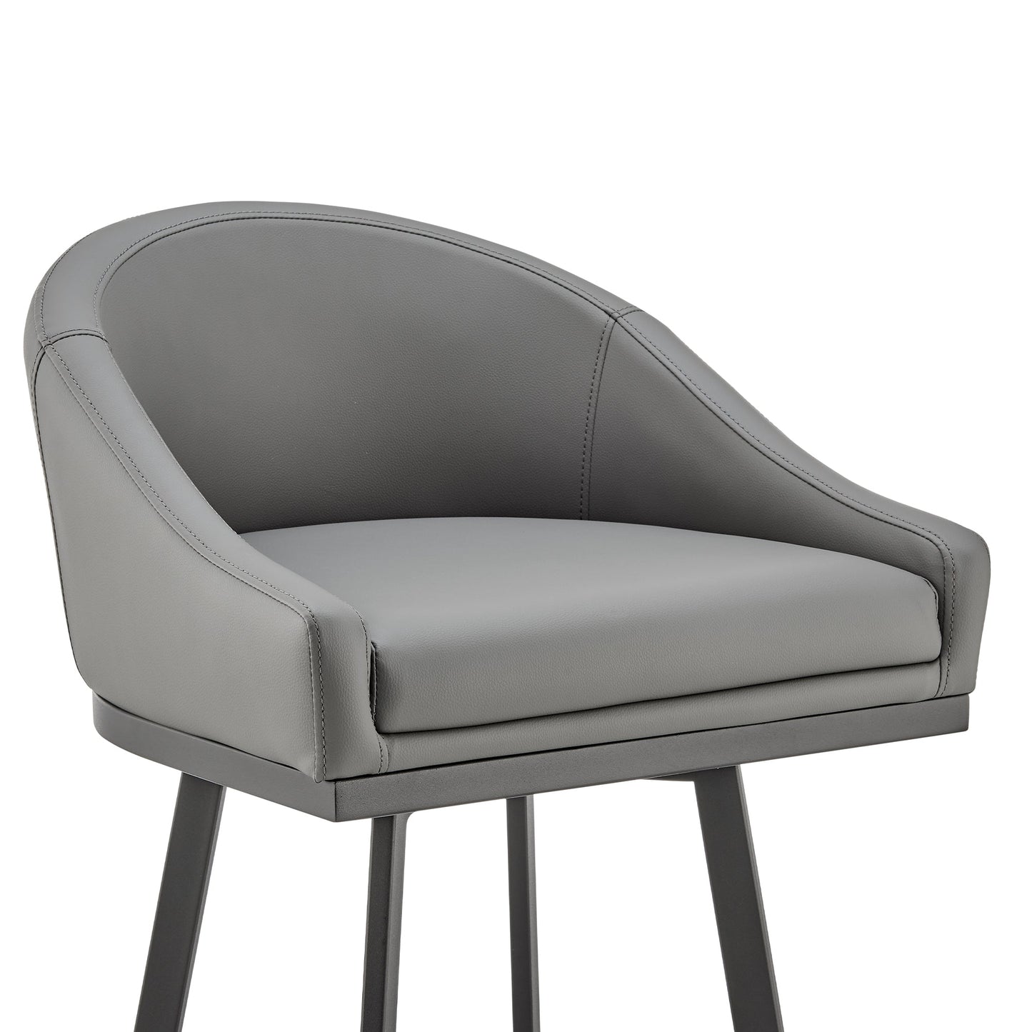 Noran Swivel Stool in Brushed Stainless Steel and Black Metal with Faux Leather