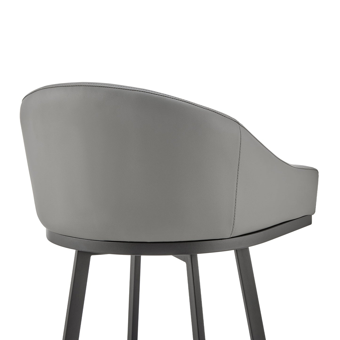 Noran Swivel Stool in Brushed Stainless Steel and Black Metal with Faux Leather