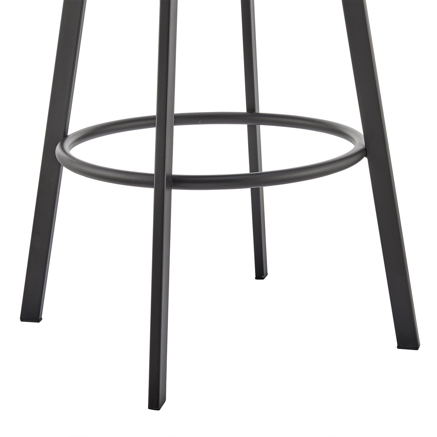 Noran Swivel Stool in Brushed Stainless Steel and Black Metal with Faux Leather