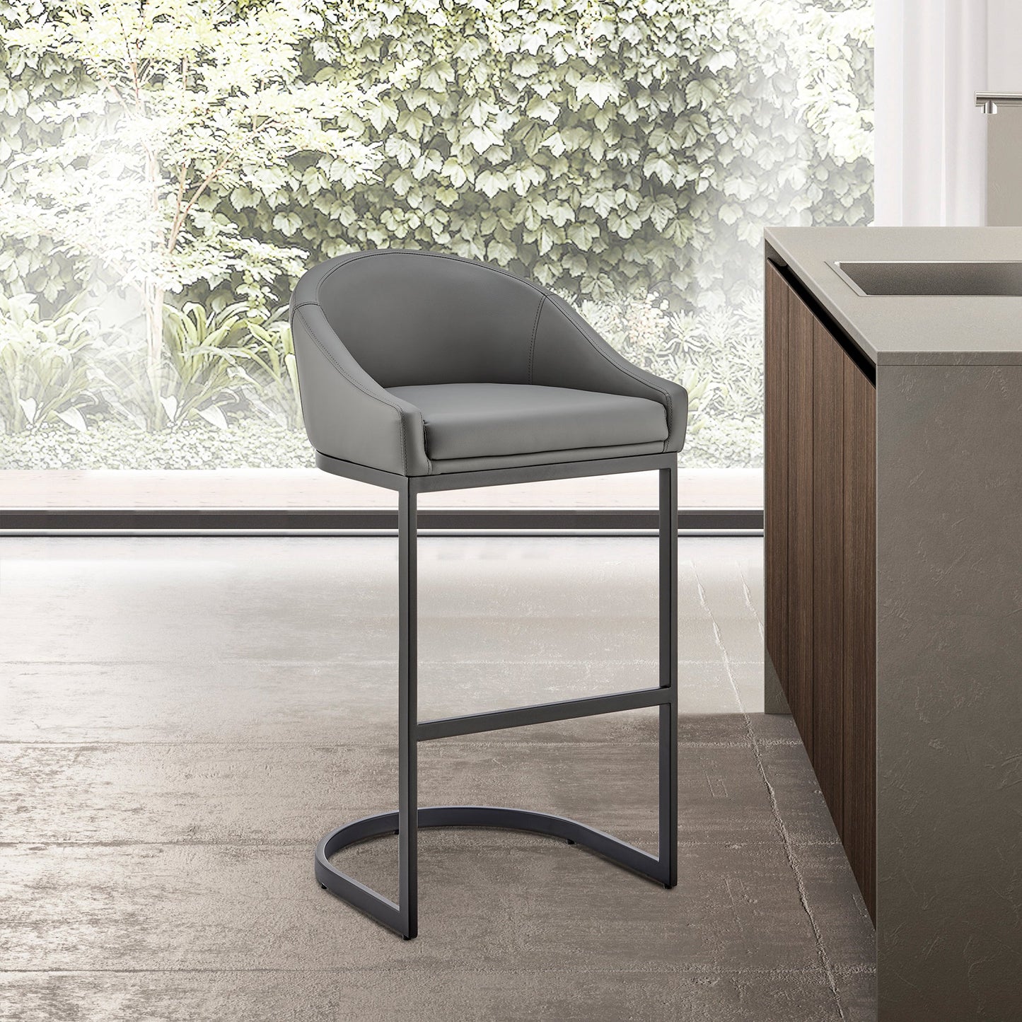 Atherik Bar and Counter Stool in Metal and Stainless Steel with Faux Leather