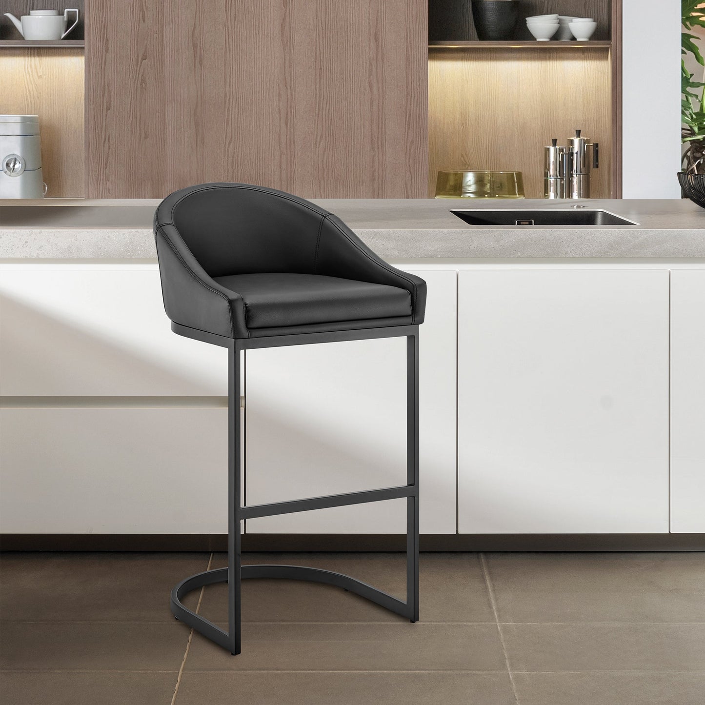 Atherik Bar and Counter Stool in Metal and Stainless Steel with Faux Leather