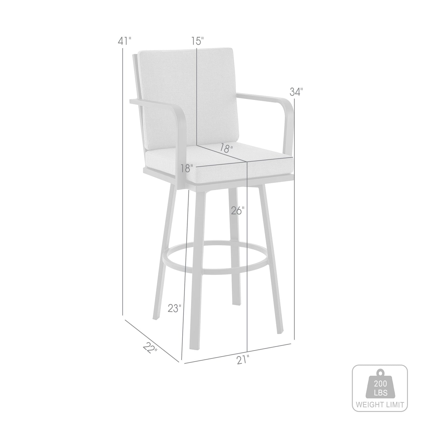 Don 26" Outdoor Patio Swivel Counter Stool in Aluminum with Cushions
