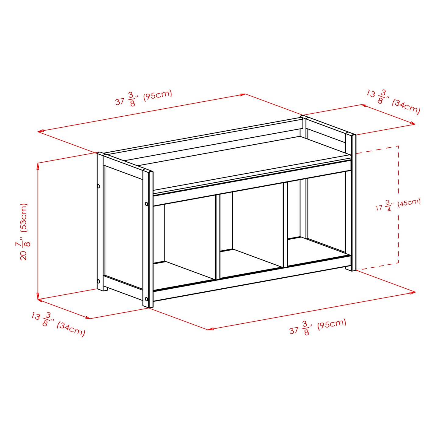Addison 4-Pc Storage Bench with 3 Foldable Fabric Baskets, Espresso and Black