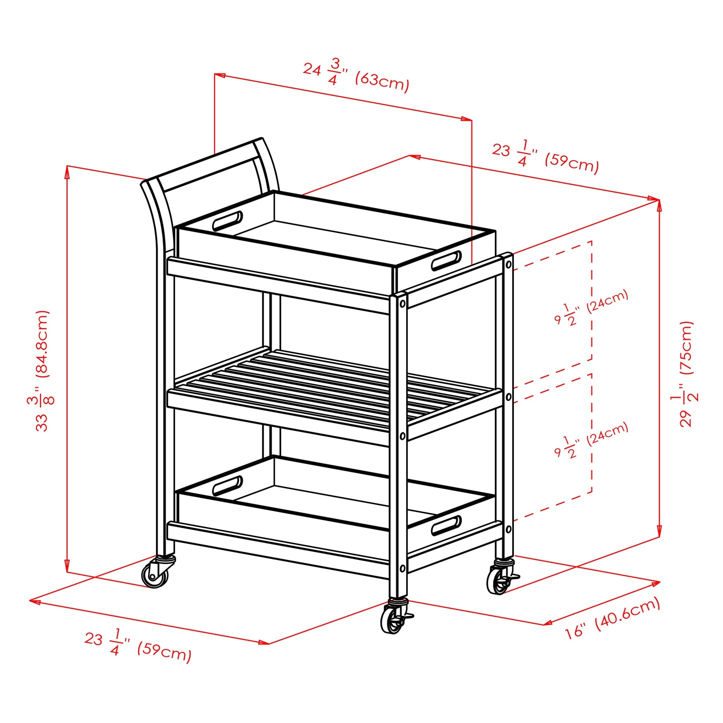 Albert 3-Tier Entertainment Cart, Walnut