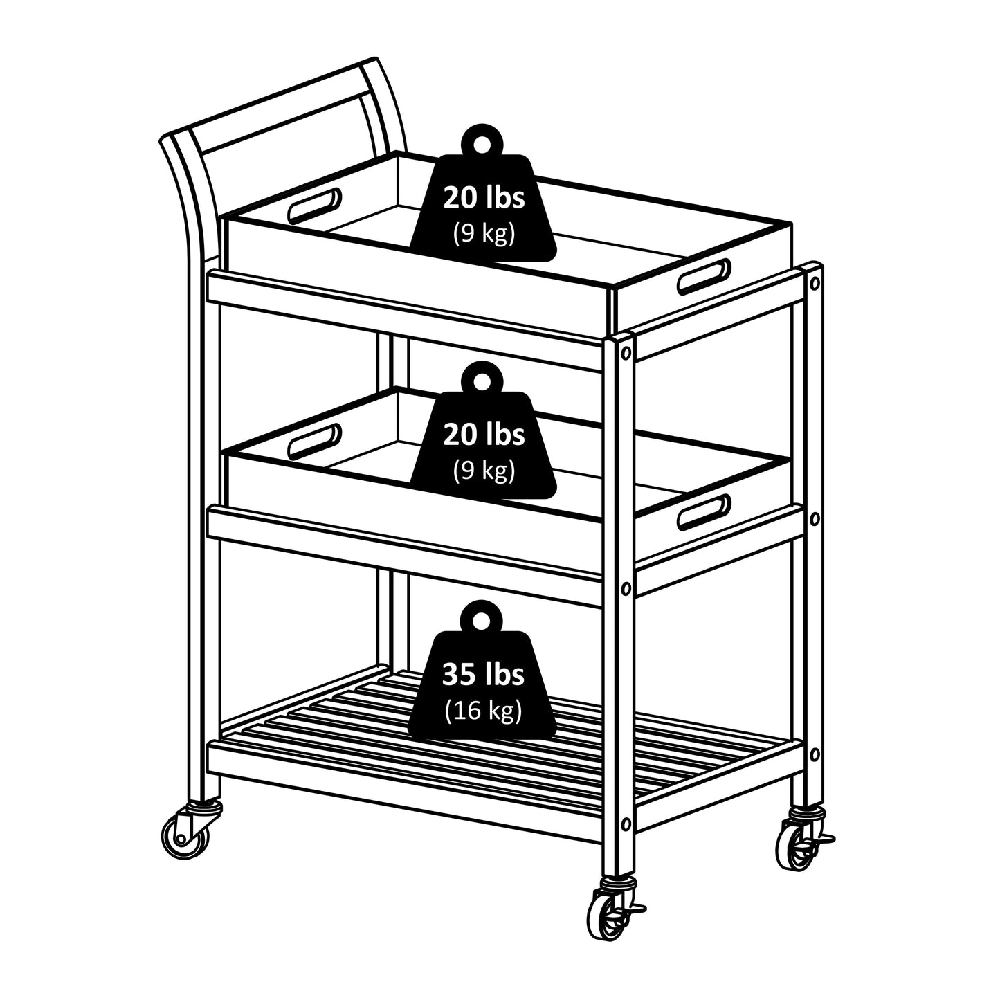 Albert 3-Tier Entertainment Cart, Walnut