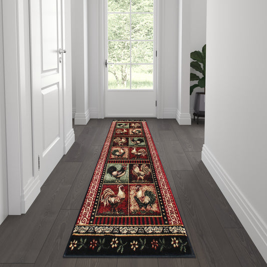 Black 2x7 Rooster Area Rug ACD-RG3PPB-27-BK-GG