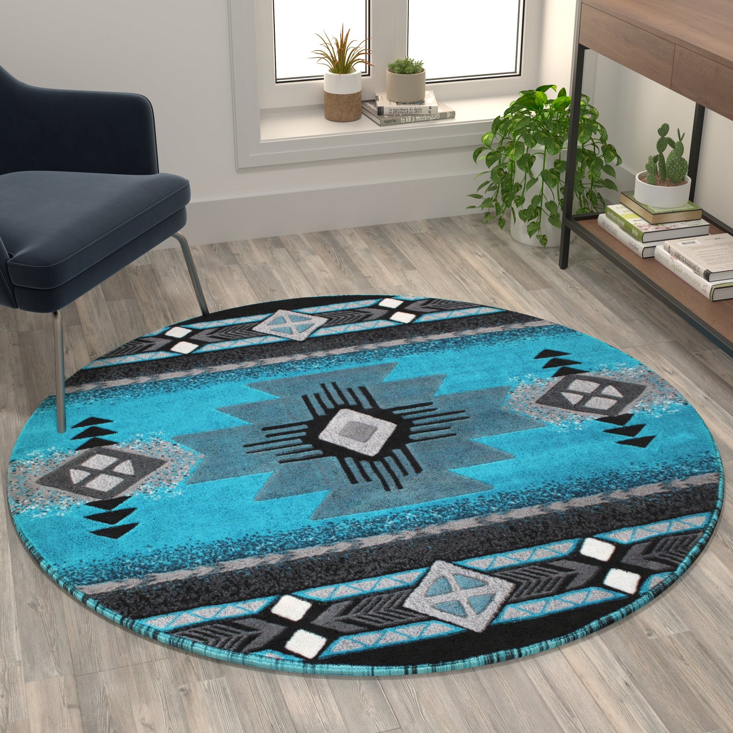 5x5 Rustic Turquoise Area Rug ACD-RGC318-55-TQ-GG