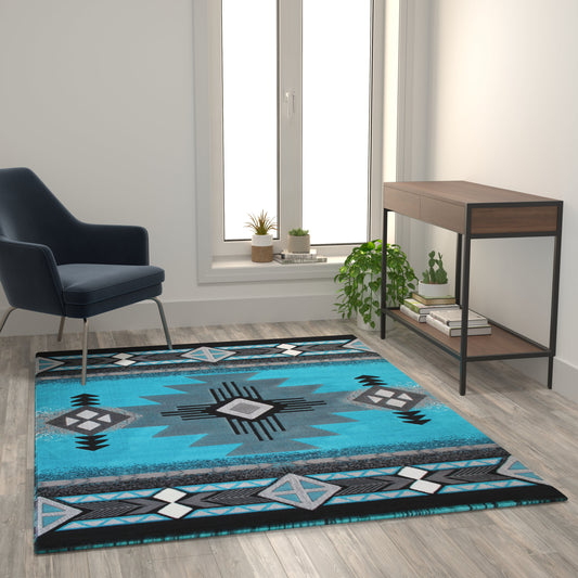 5x7 Rustic Turquoise Area Rug ACD-RGC318-57-TQ-GG