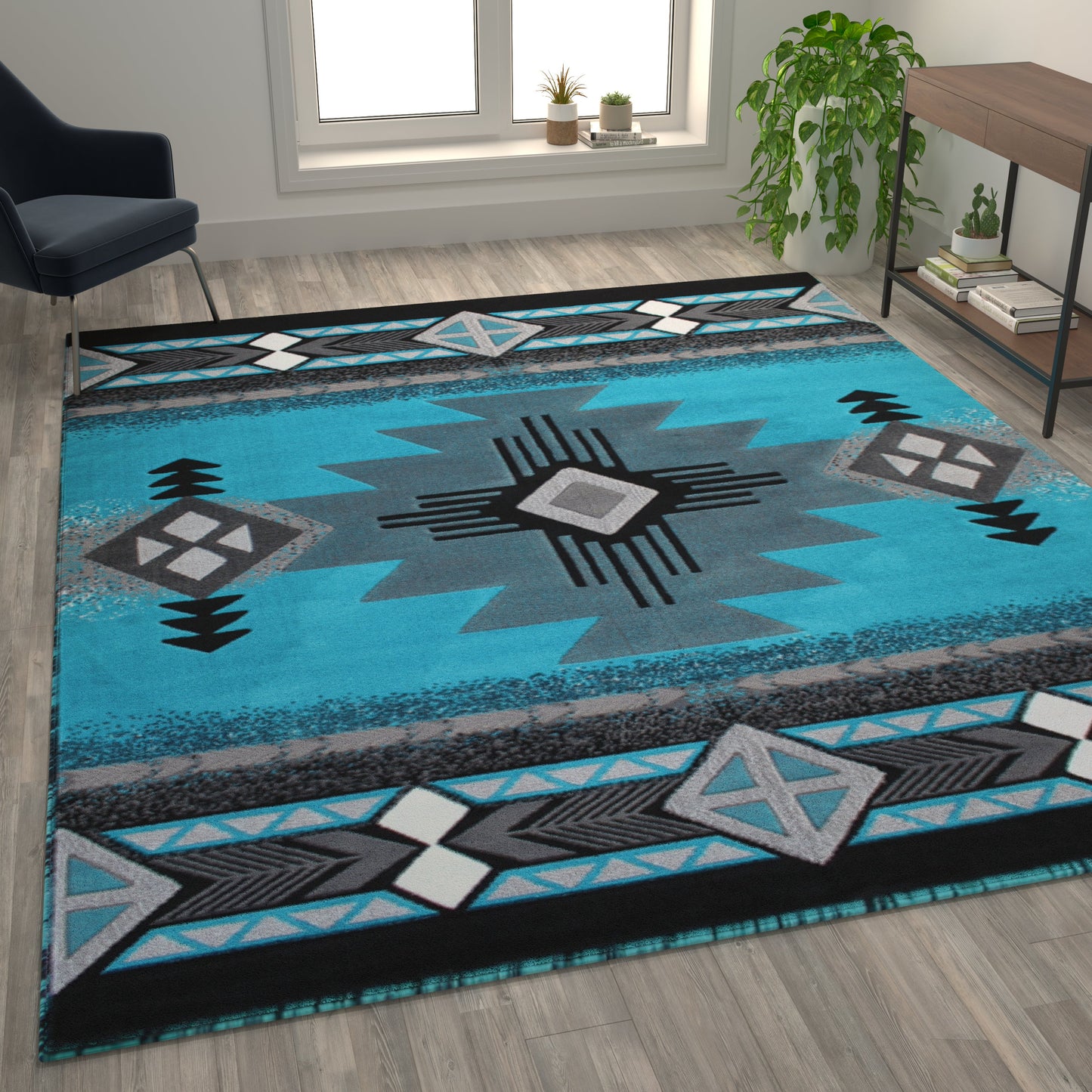 8x10 Rustic Turquoise Area Rug ACD-RGC318-810-TQ-GG
