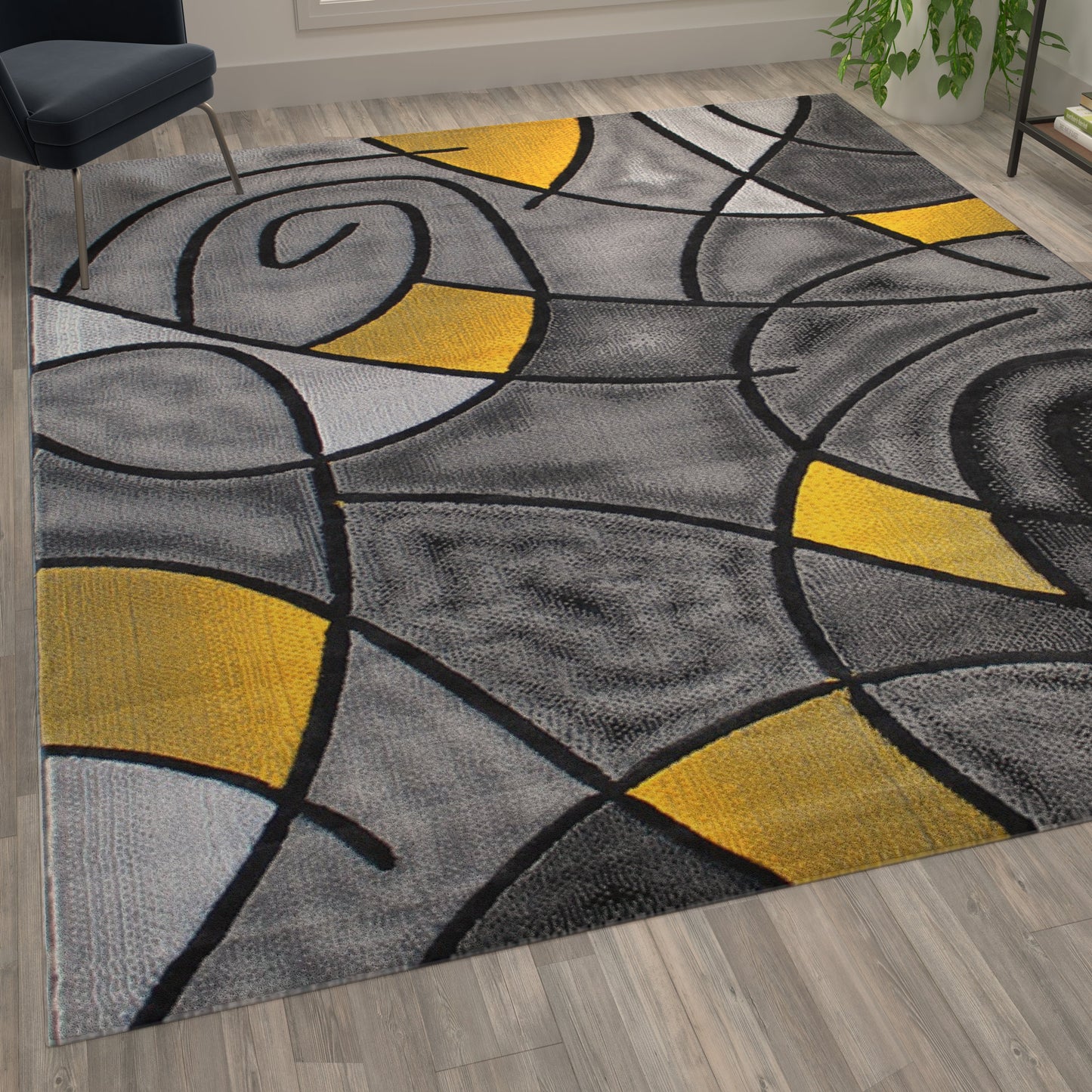 Yellow 8x10 Abstract Rug ACD-RGTRZ860-810-YL-GG