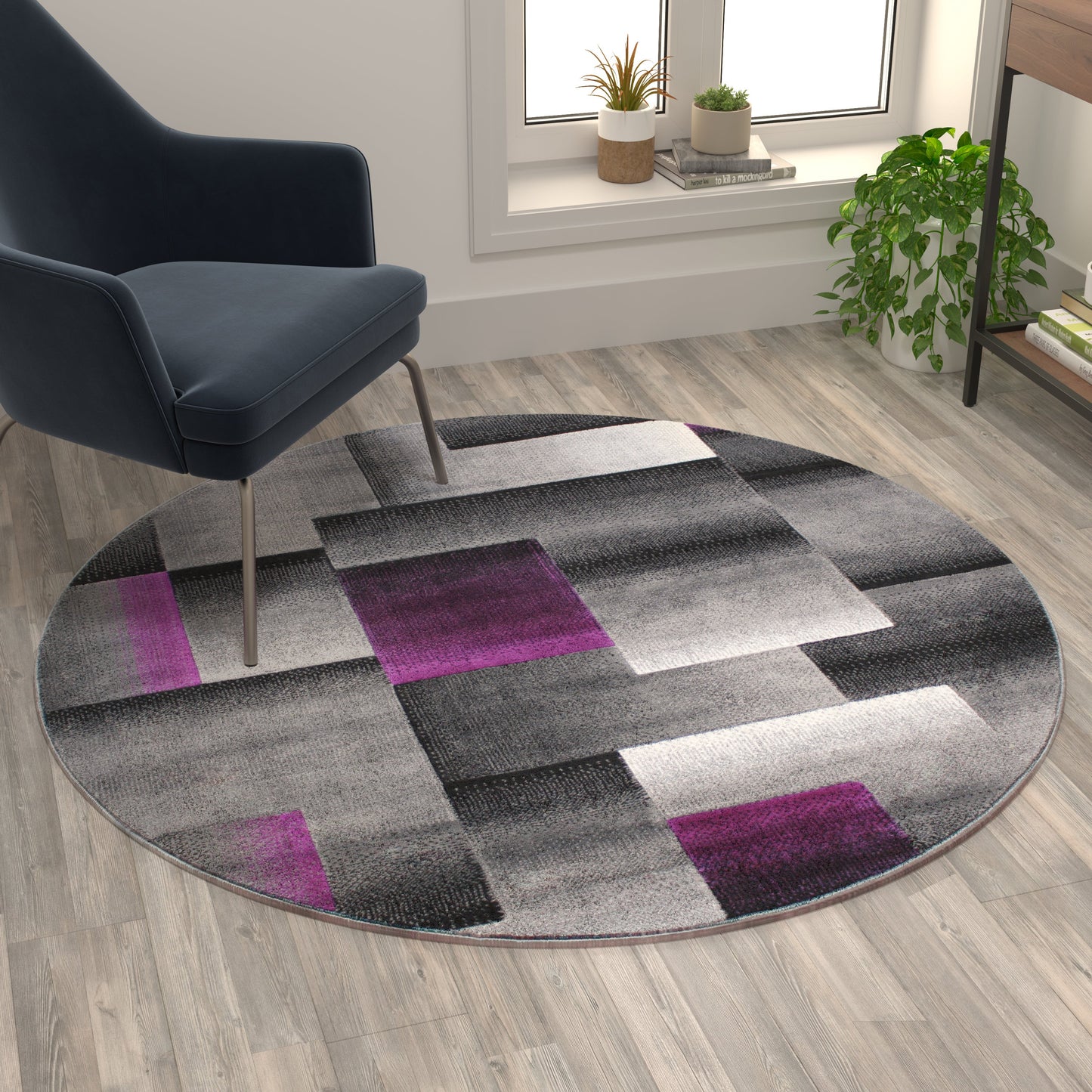 5x5 Purple Block Area Rug ACD-RGTRZ861-55-PU-GG