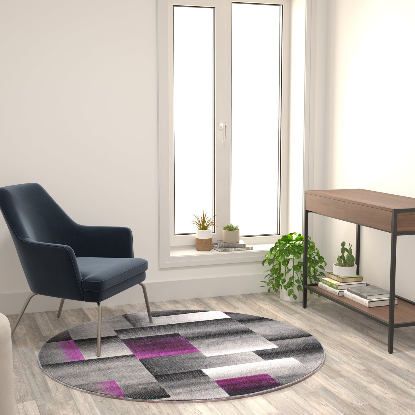 5x5 Purple Block Area Rug ACD-RGTRZ861-55-PU-GG