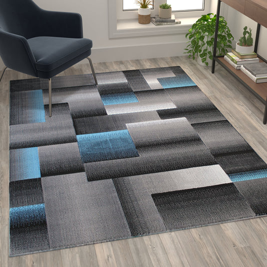 5x7 Blue Block Area Rug ACD-RGTRZ861-57-BL-GG