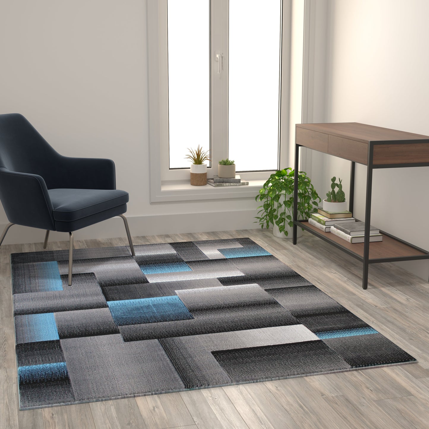 5x7 Blue Block Area Rug ACD-RGTRZ861-57-BL-GG