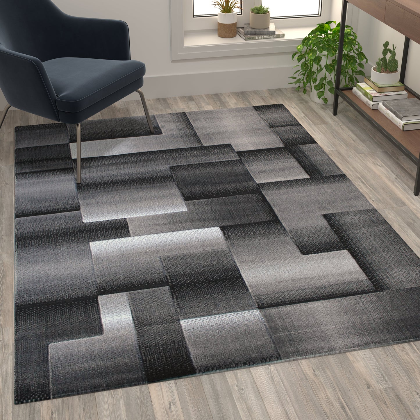 5x7 Gray Block Area Rug ACD-RGTRZ861-57-GY-GG