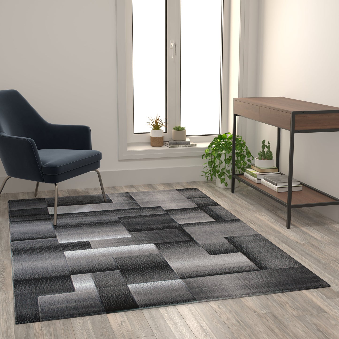 5x7 Gray Block Area Rug ACD-RGTRZ861-57-GY-GG
