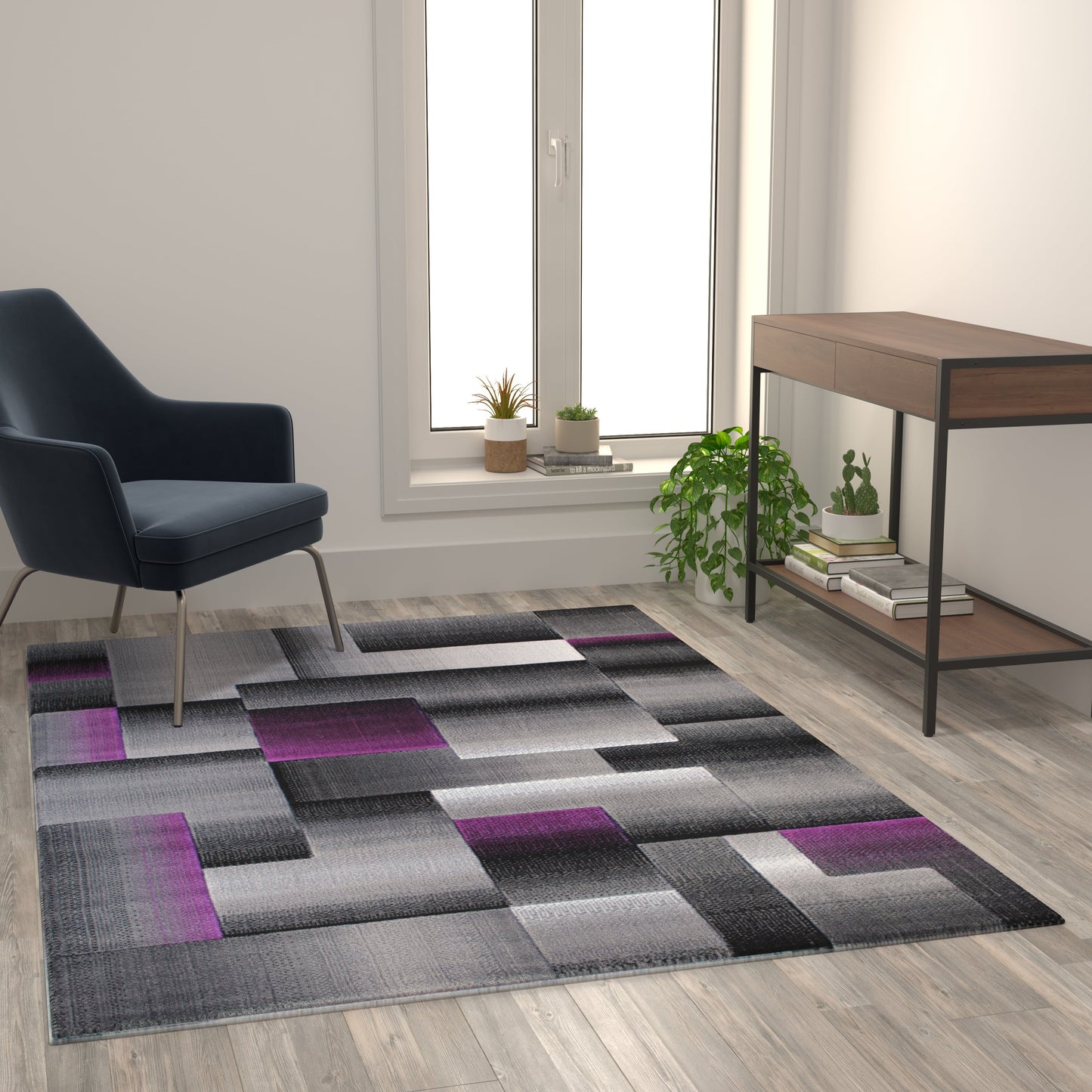 5x7 Purple Block Area Rug ACD-RGTRZ861-57-PU-GG