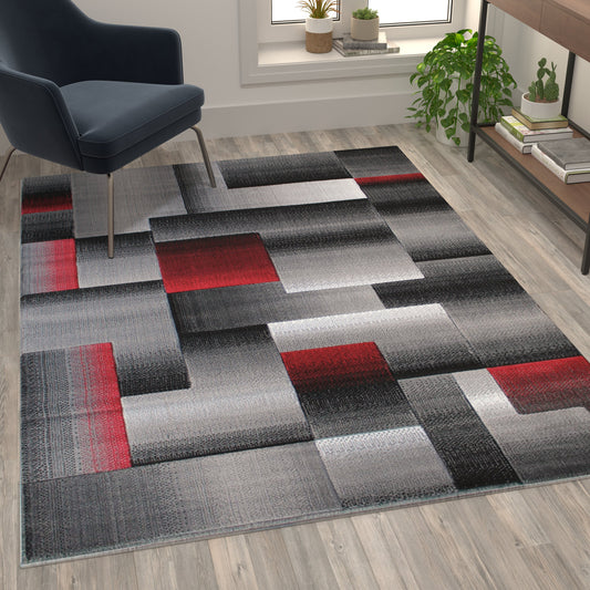 5x7 Red Block Area Rug ACD-RGTRZ861-57-RD-GG
