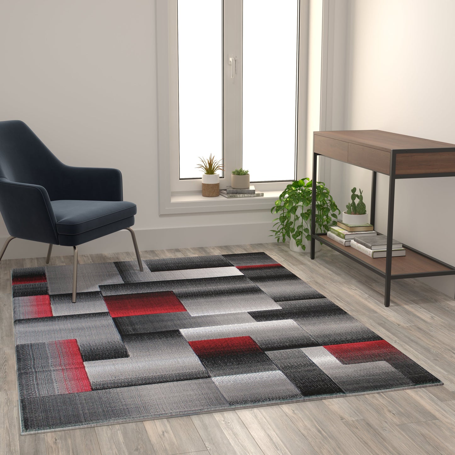 5x7 Red Block Area Rug ACD-RGTRZ861-57-RD-GG