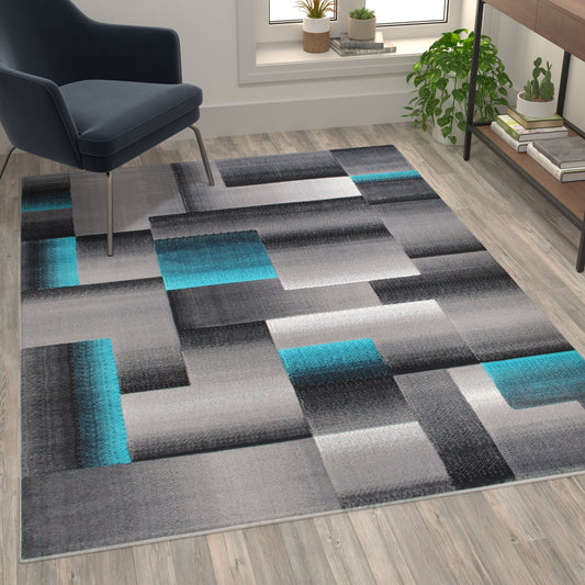 5x7 Turquoise Block Area Rug ACD-RGTRZ861-57-TQ-GG
