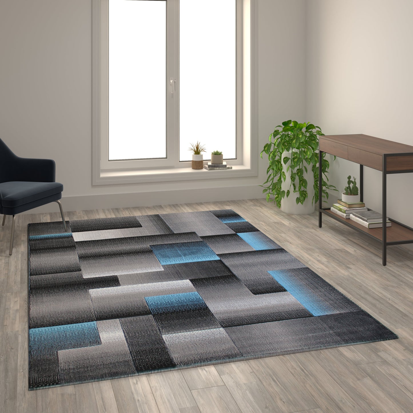 6x9 Blue Block Area Rug ACD-RGTRZ861-69-BL-GG