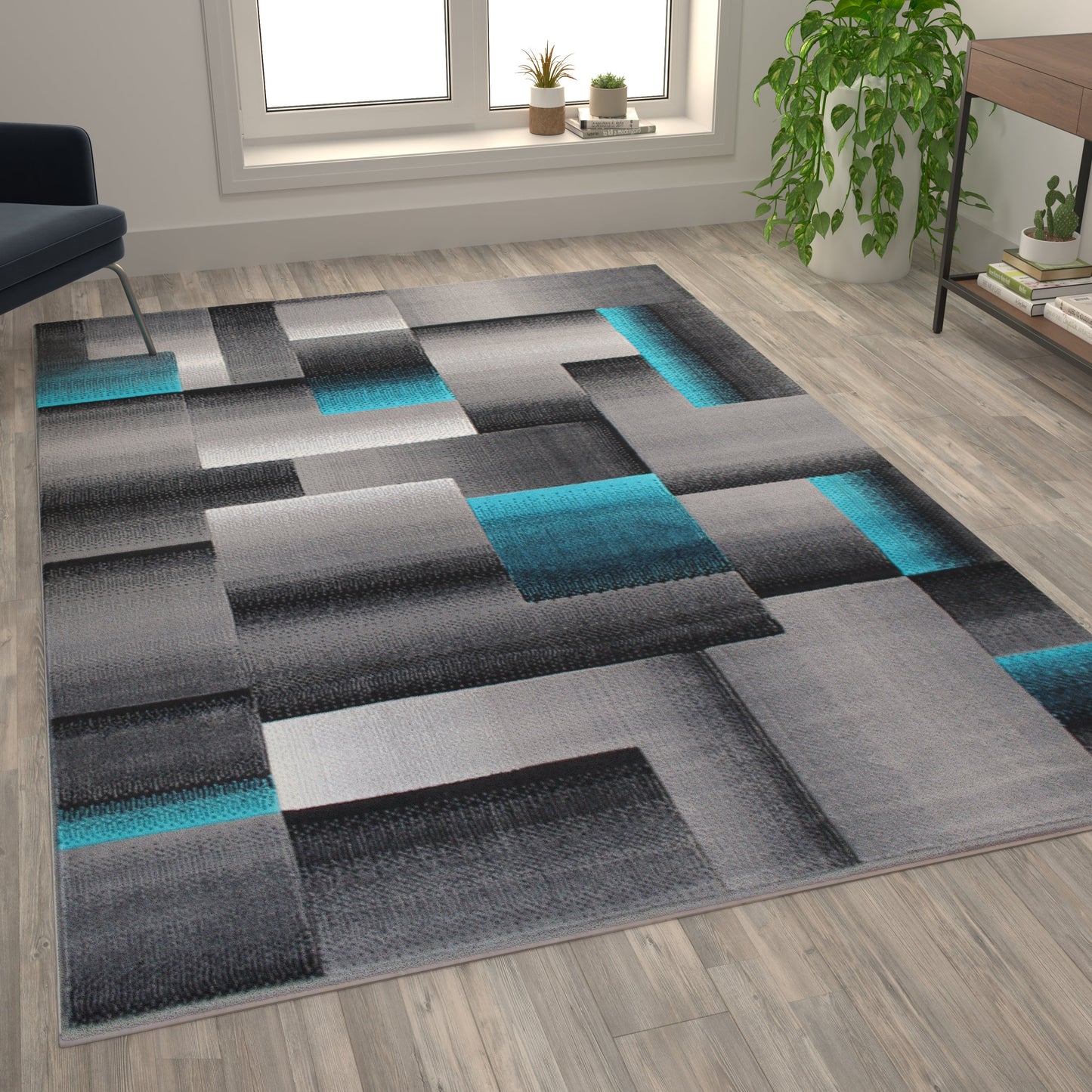 6x9 Turquoise Block Area Rug ACD-RGTRZ861-69-TQ-GG