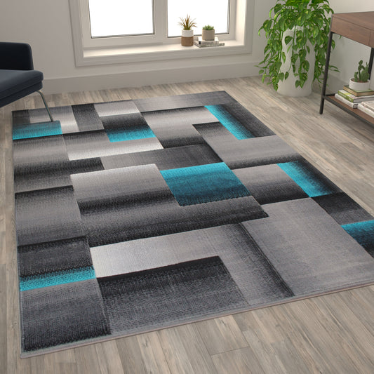 6x9 Turquoise Block Area Rug ACD-RGTRZ861-69-TQ-GG