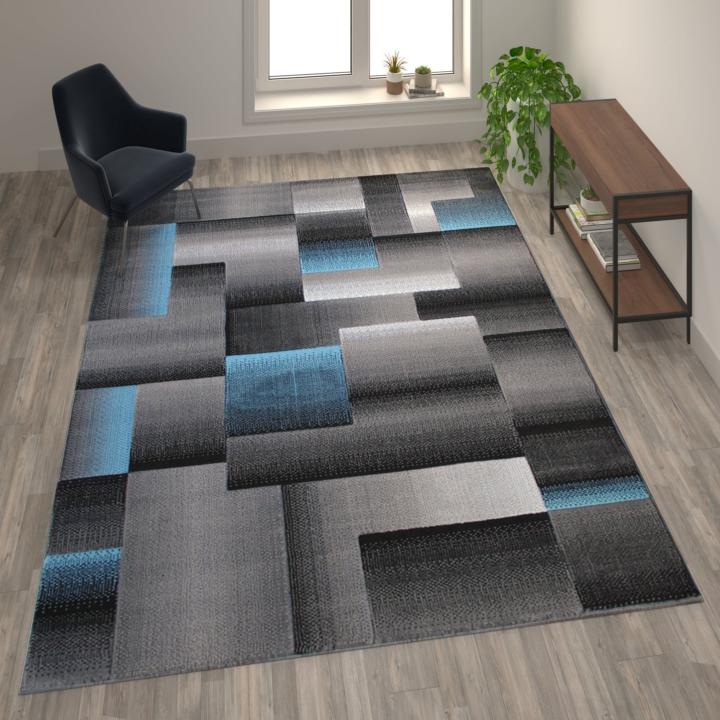 8x10 Blue Block Area Rug ACD-RGTRZ861-810-BL-GG