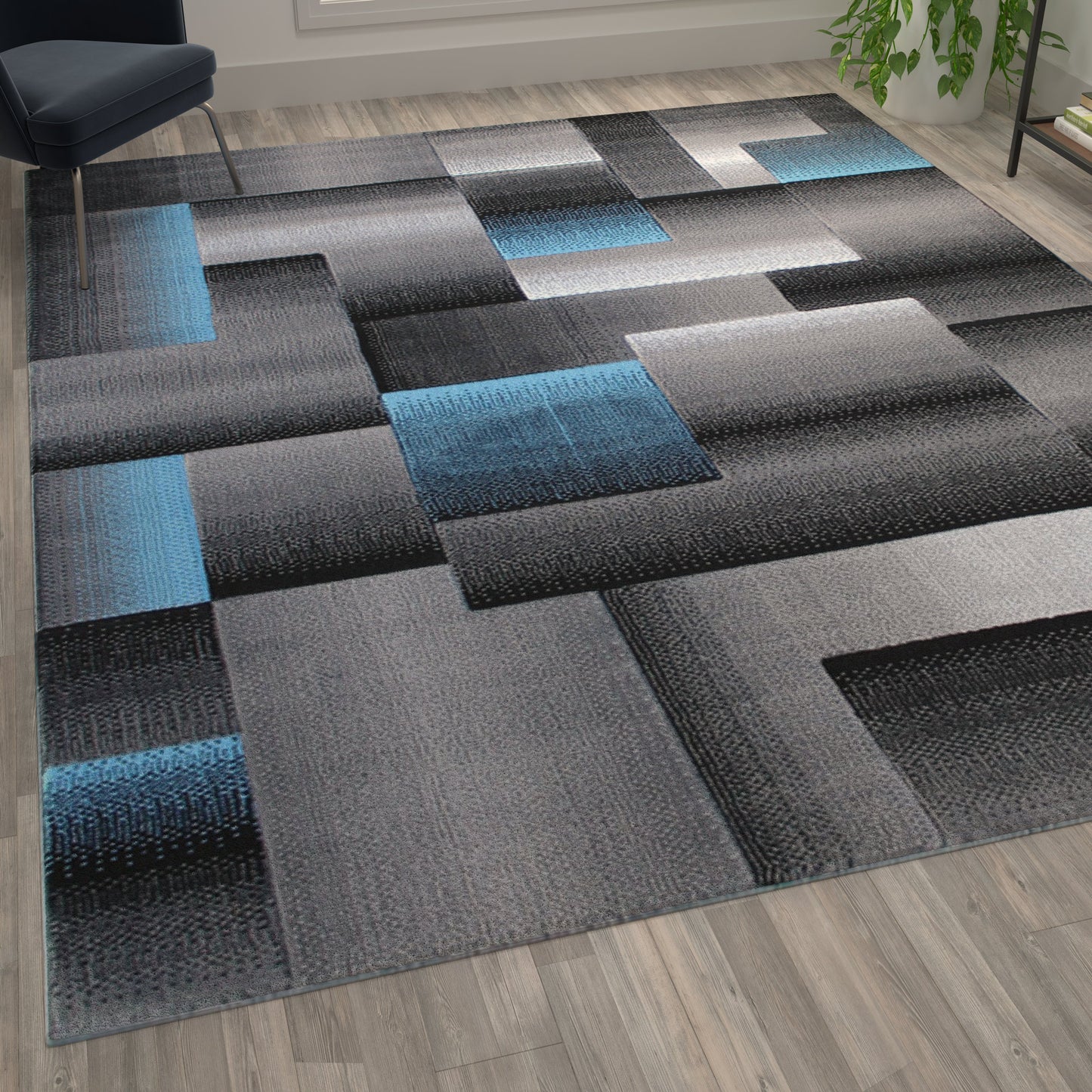 8x10 Blue Block Area Rug ACD-RGTRZ861-810-BL-GG