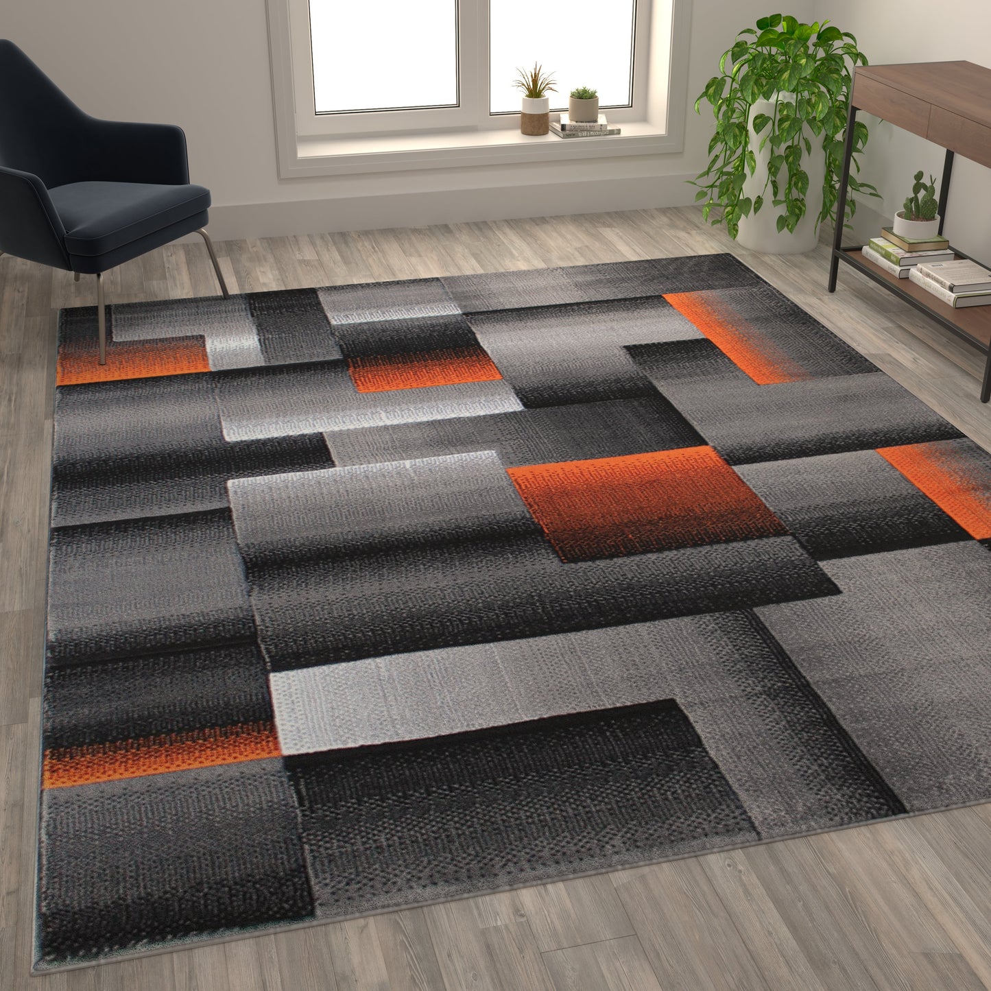 8x10 Orange Block Area Rug ACD-RGTRZ861-810-OR-GG